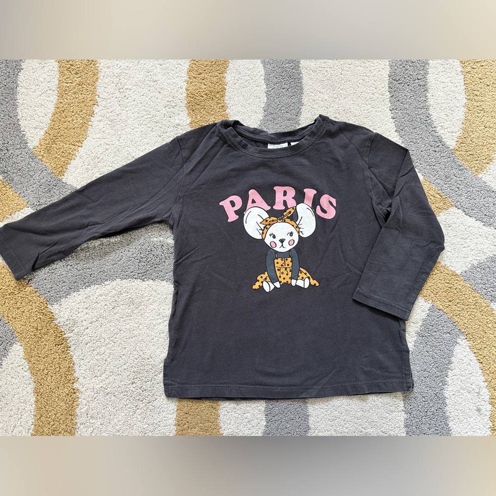 Zara 3/4 sleeve ‘Paris mouse’ shirt, size 4/5